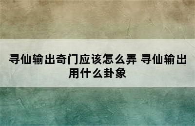 寻仙输出奇门应该怎么弄 寻仙输出用什么卦象